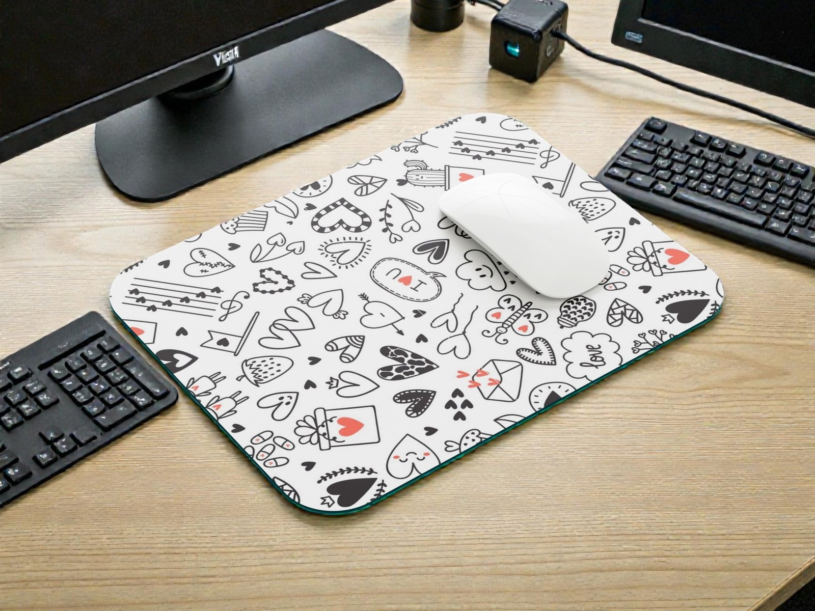 Aesthetic Love Pattern Mouse Pad | Minimal Heart Design Printed Mousepad | Smooth Surface | Non-Slip Rubber Base | Office & Laptop Use | 19x23 cm - Image 2