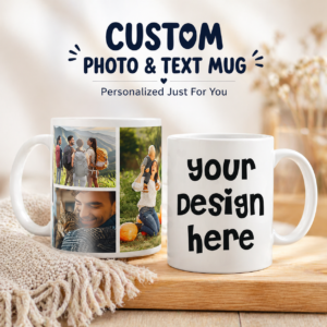 Customised Photo Mug with Your Design | Personalised Ceramic Mug Printing 4in x 3in Round | Custom Name, Logo, Image Mug Gift India (Read Short Description)