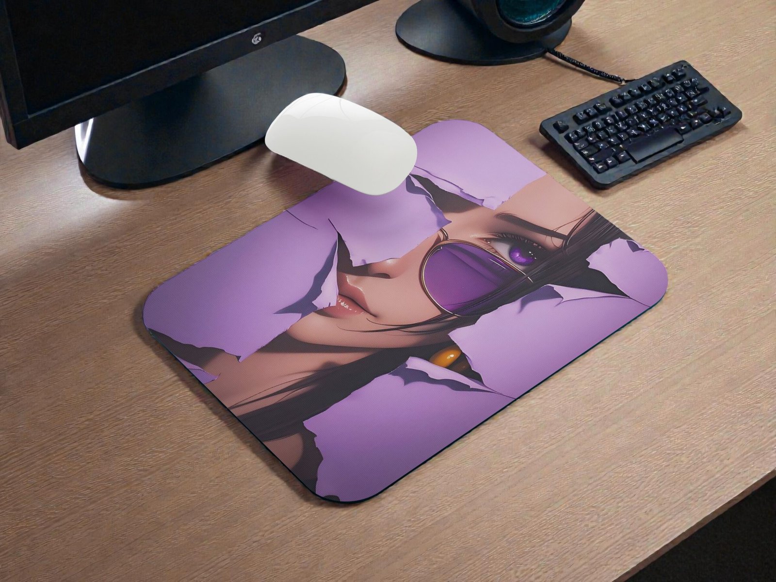 Purple Aesthetic Anime Girl Art Printed Gaming Mouse Pad | 7.5 x 9 Inch (19 x 23 cm) | Non-Slip Rubber Base | Smooth Surface Mousepad for Laptop & PC
