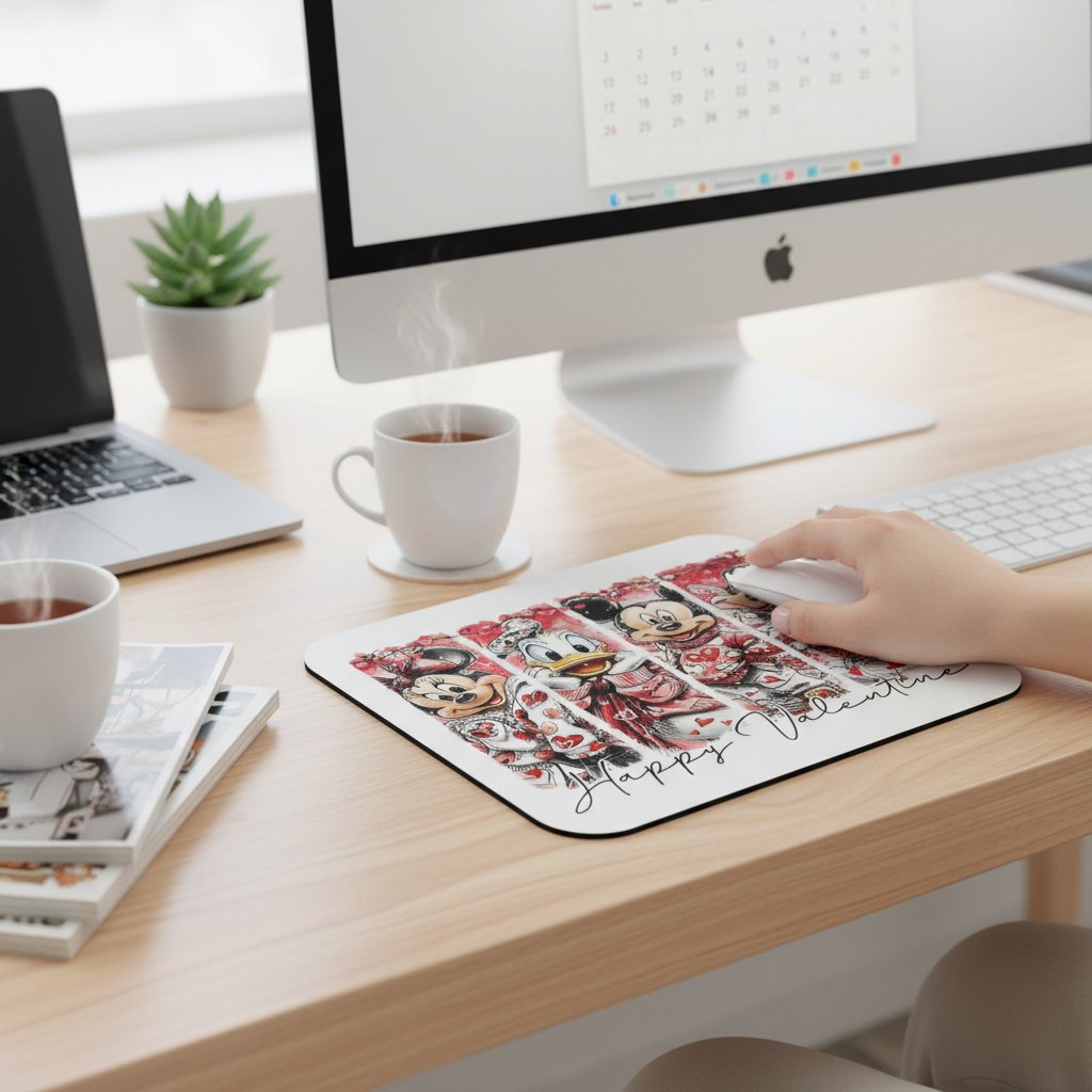 Valentine Special Cartoon Couple Mouse Pad | Love Theme Printed Mousepad | Smooth Surface | Non-Slip Rubber Base | Gift for Boyfriend Girlfriend | 19x23 cm - Image 2