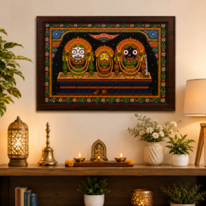 Jagannath Subhadra Balram Wooden Photo Frame | HD Wall Decor | Premium Home Temple Frame | Design 1 | Available in 12x8, 12x16 & 12x18 Inch
