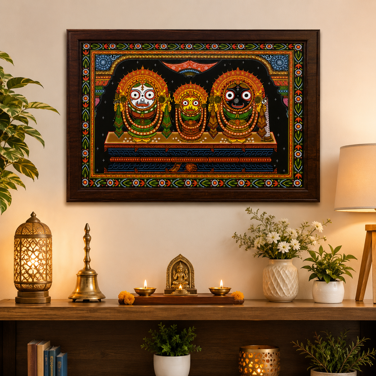 Jagannath Subhadra Balram Wooden Photo Frame | HD Wall Decor | Premium Home Temple Frame | Design 1 | Available in 12x8, 12x16 & 12x18 Inch