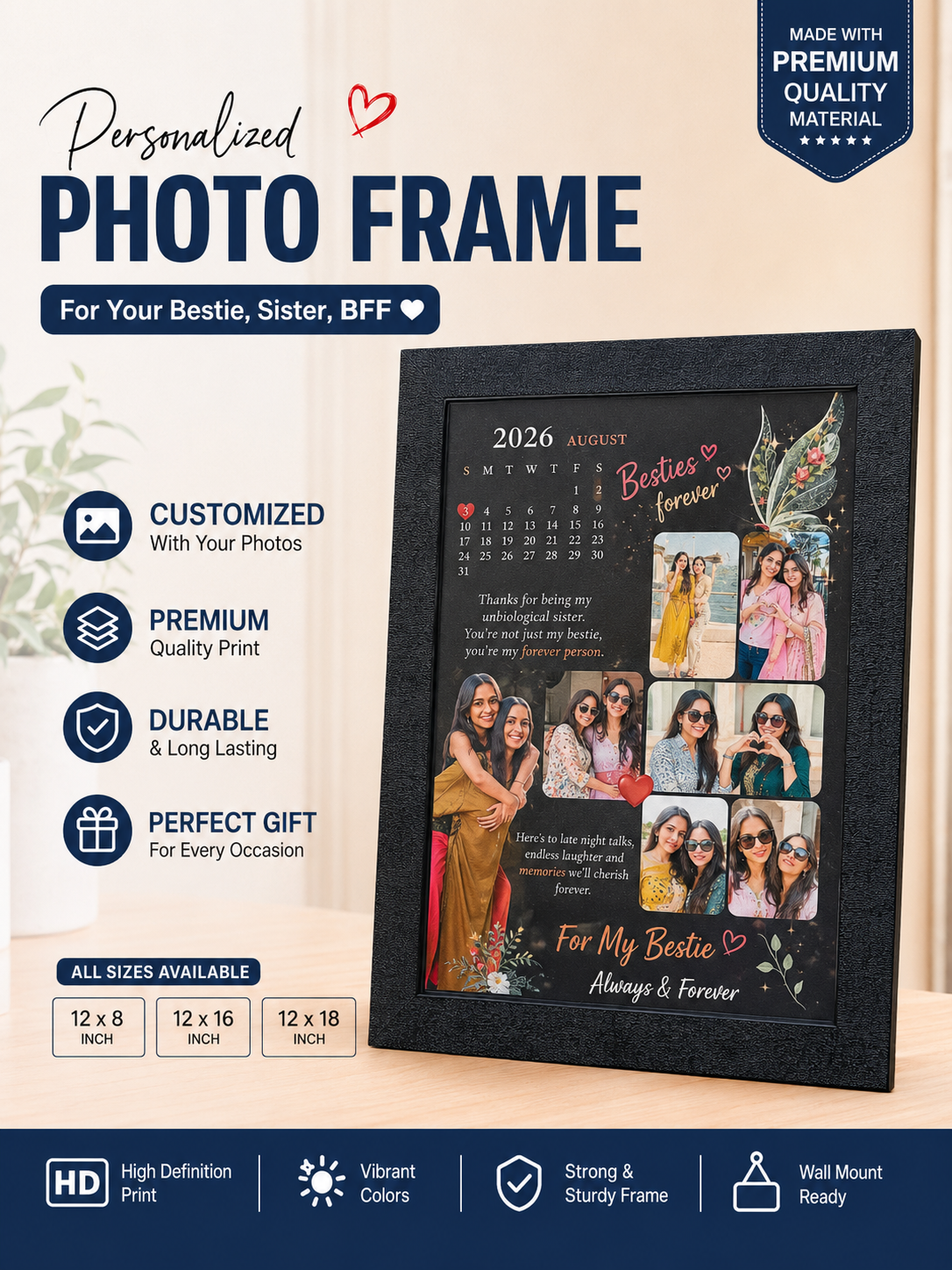 Personalized Best Friend Photo Frame | Custom BFF, Sister & Bestie Gift | A4,A3,A3+ - Image 4