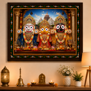 Jagannath Subhadra Balram Wooden Photo Frame | HD Wall Decor | Premium Home Temple Frame | Design 2 | Available in 12x8, 12x16 & 12x18 Inch