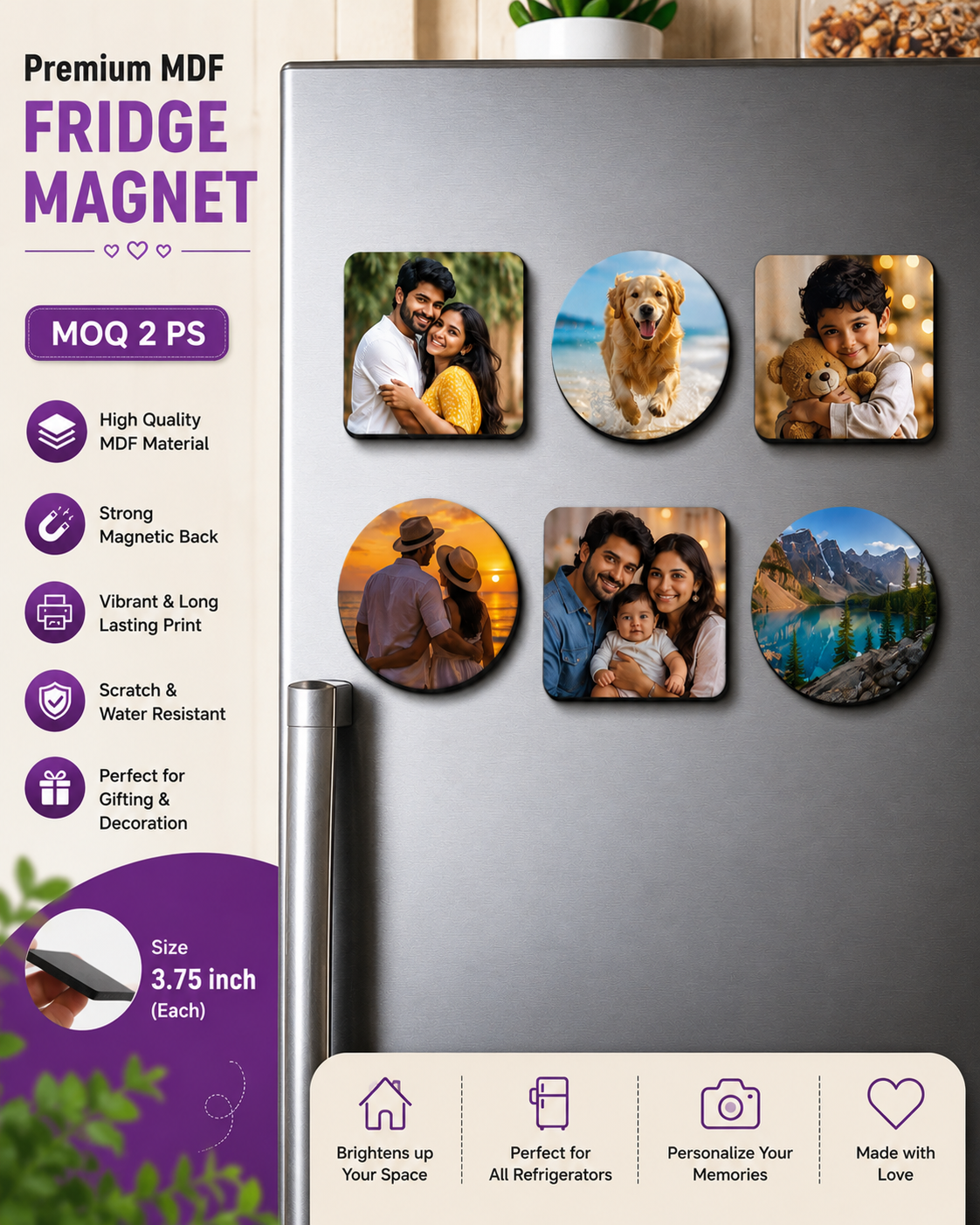 Personalized MDF Fridge Magnet | Custom Photo Magnet 3.75 Inch | Premium Gift for Home & Kitchen | MOQ 2 Pieces - Image 3