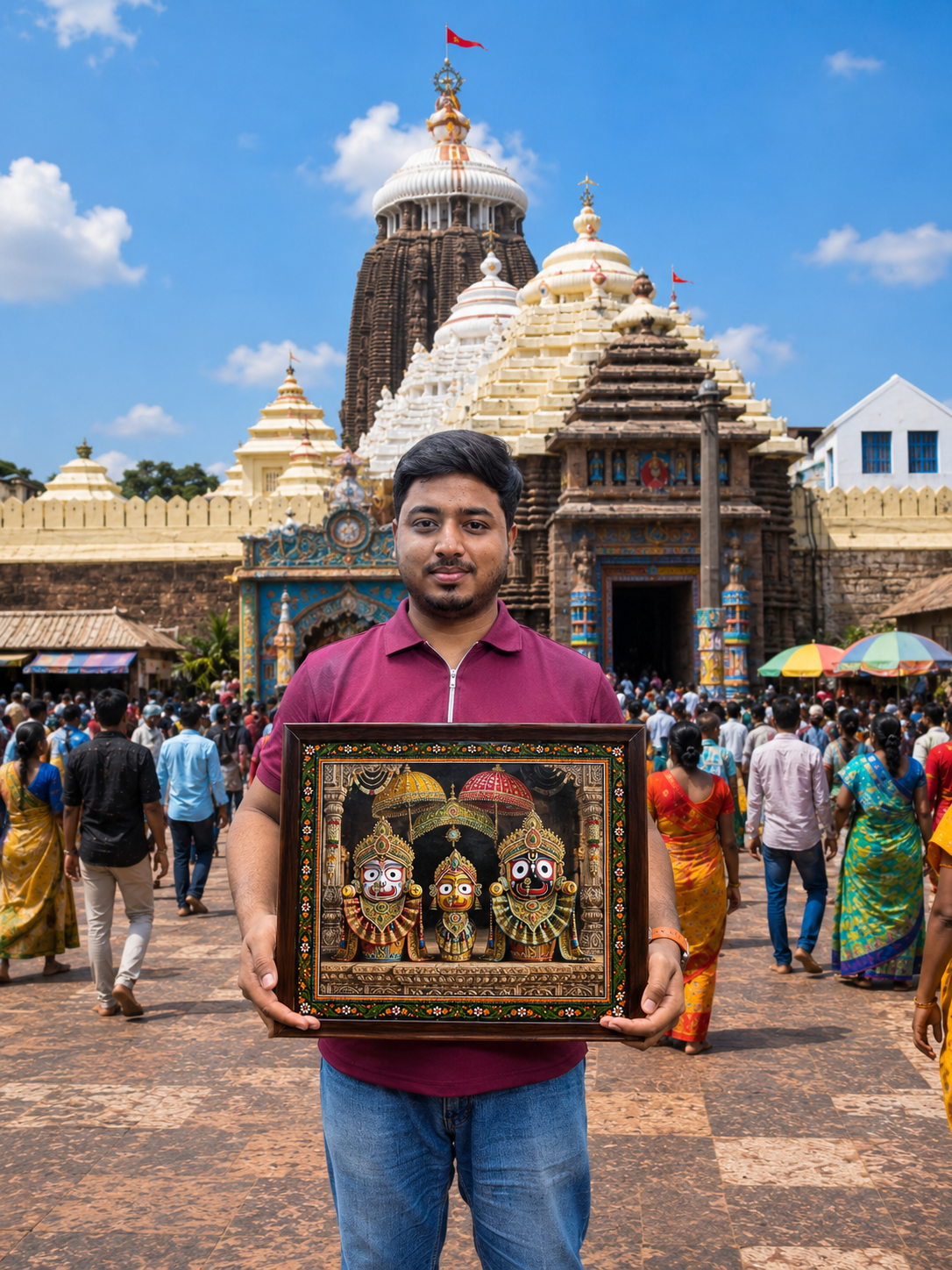 Jagannath Subhadra Balram Wooden Photo Frame | HD Wall Decor | Premium Home Temple Frame | Design 3 | Available in 12x8, 12x16 & 12x18 Inch - Image 3