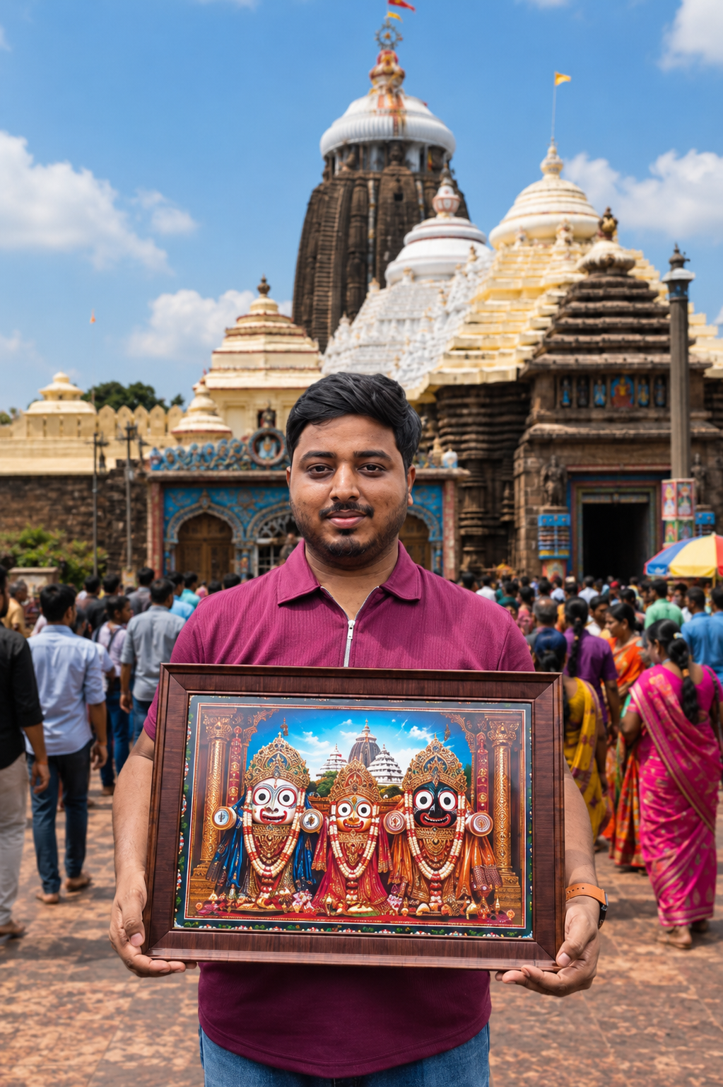 Jagannath Subhadra Balram Wooden Photo Frame | HD Wall Decor | Premium Home Temple Frame | Design 2 | Available in 12x8, 12x16 & 12x18 Inch - Image 3