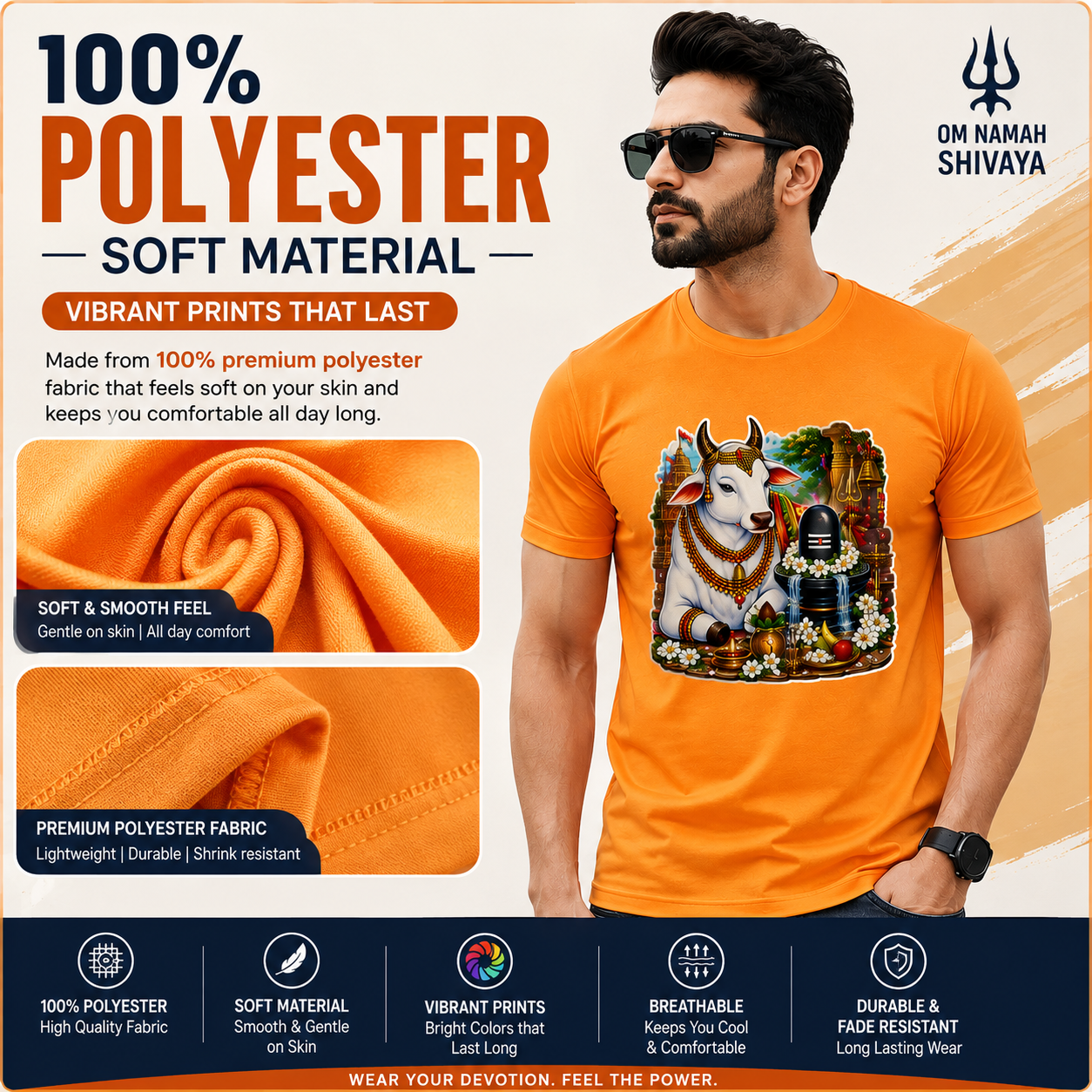 Bol Bam Har Har Mahadev Orange T-Shirt | Unisex Round Neck | Soft Polyester | Shravan & Kanwar Special - Image 3
