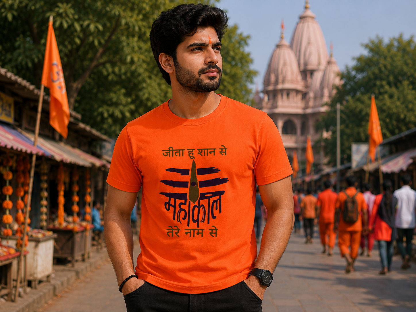 Bol Bam Har Har Mahadev Orange T-Shirt | Unisex Round Neck | Soft Polyester | Shravan & Kanwar Special