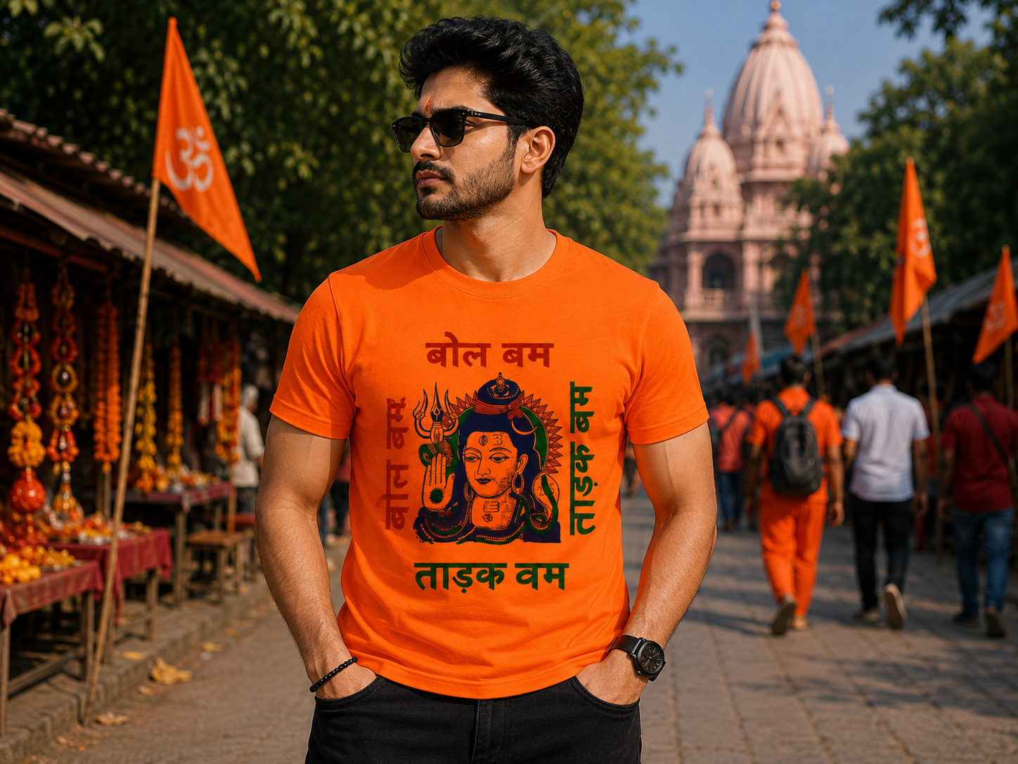 Bol Bam Har Har Mahadev Orange T-Shirt | Unisex Round Neck | Soft Polyester | Shravan & Kanwar Special
