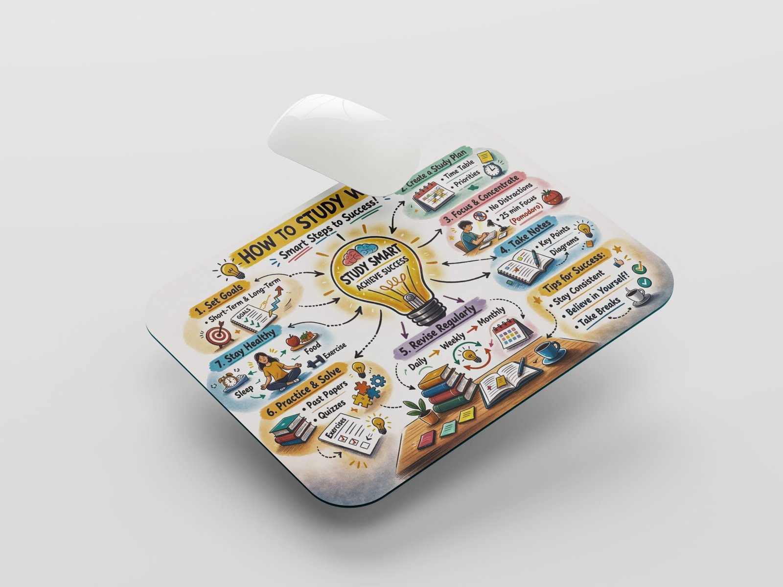 How to Study Well Educational Mouse Pad | Study Tips & Student Motivation Desk Mat