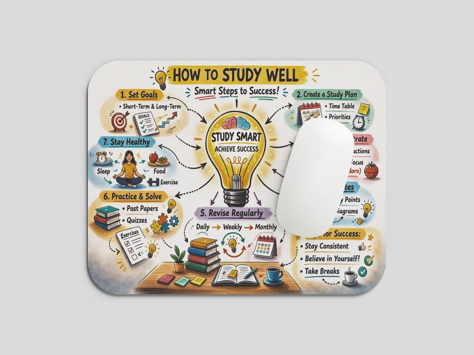 How to Study Well Educational Mouse Pad | Study Tips & Student Motivation Desk Mat