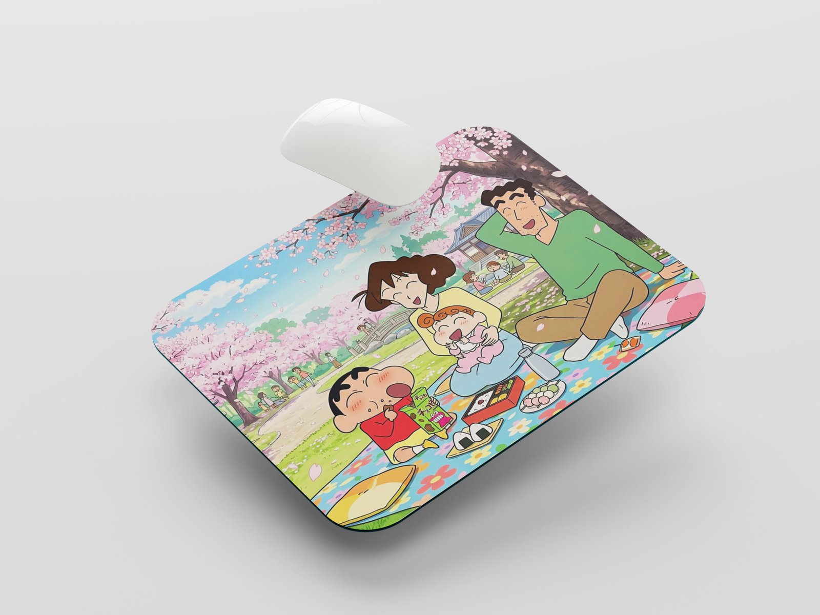 Shinchan Family Cherry Blossom Mouse Pad | Cute Japanese Cartoon Theme Desk Mat
