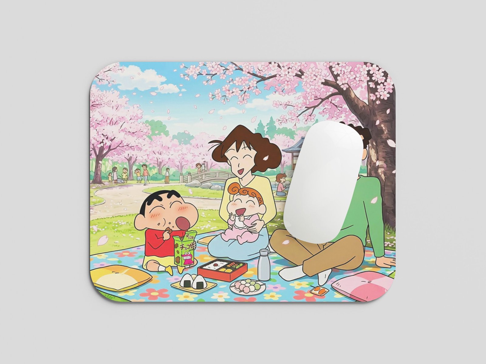 Shinchan Family Cherry Blossom Mouse Pad | Cute Japanese Cartoon Theme Desk Mat