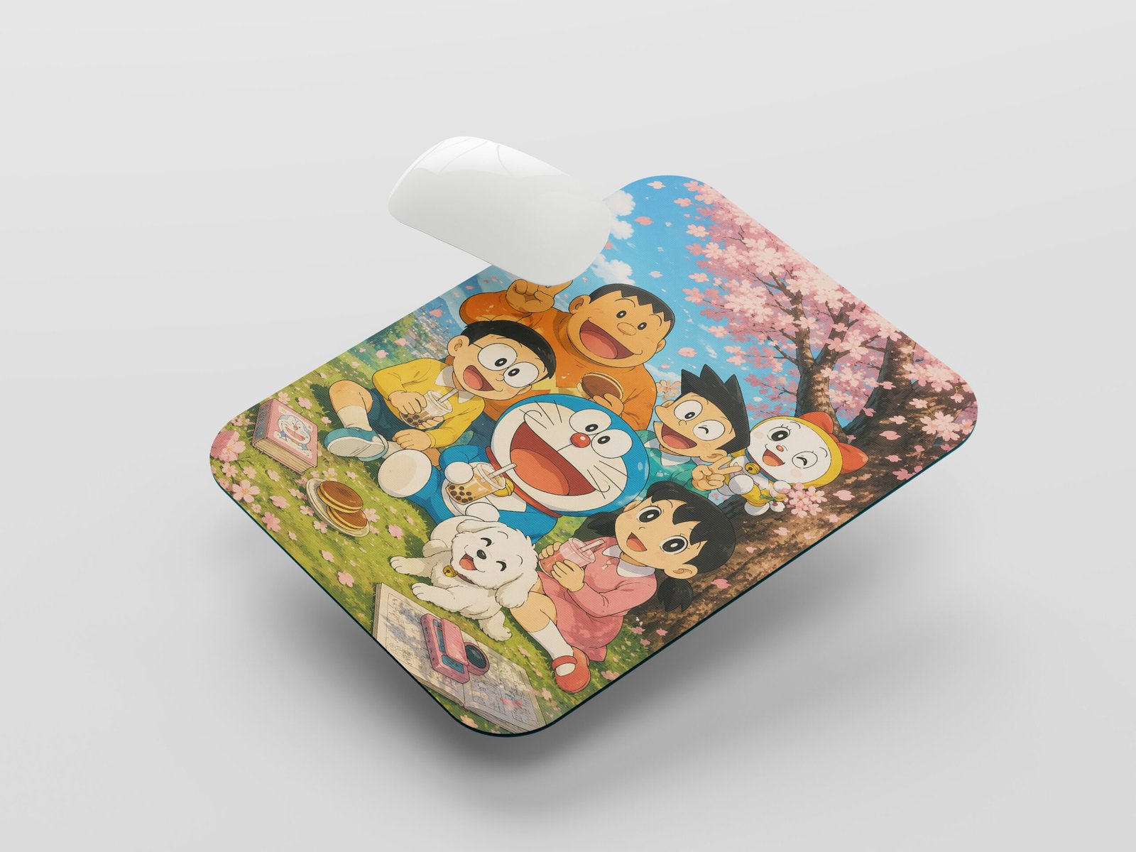 Doraemon & Friends Cartoon Mouse Pad | Cute Anime Cherry Blossom Design Desk Mat