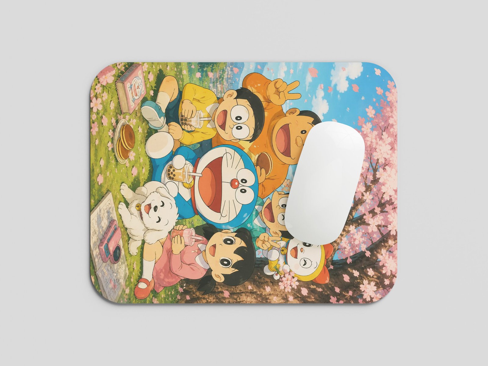 Doraemon & Friends Cartoon Mouse Pad | Cute Anime Cherry Blossom Design Desk Mat